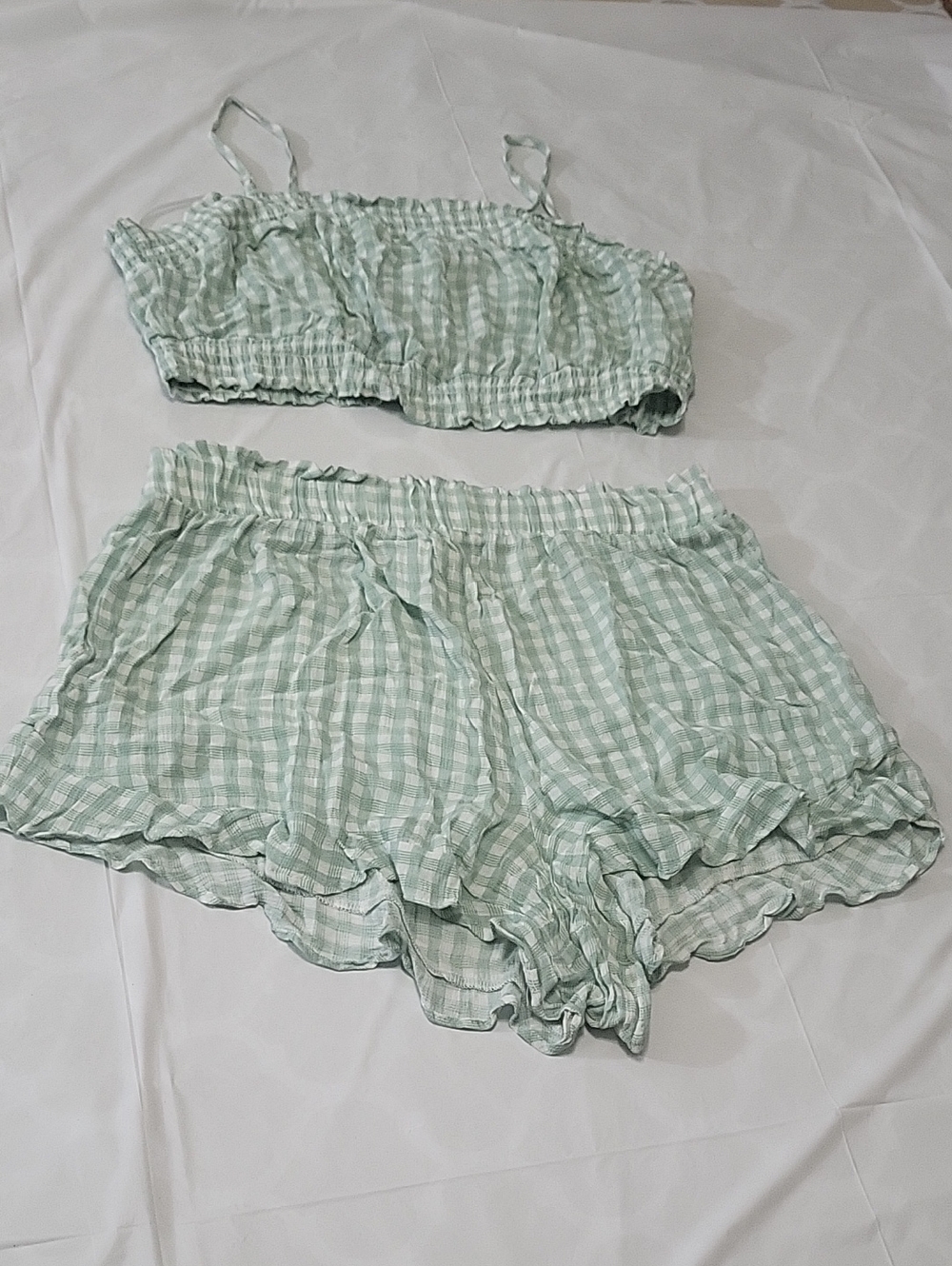 Hippie Rose Mint Green Gingham Crop Top & Shorts Set